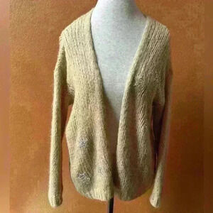 Scandal Italy Brown Open Front Cardigan With Metallic Stars On Front Medium